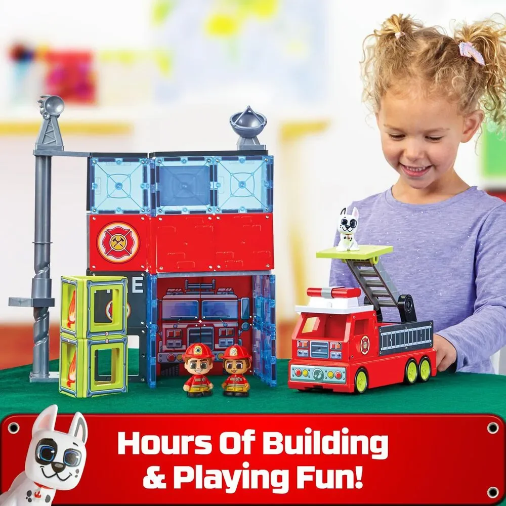 NEW Tile Town Fire Station Magnetic Tiles Playset 66pc Moose Toys